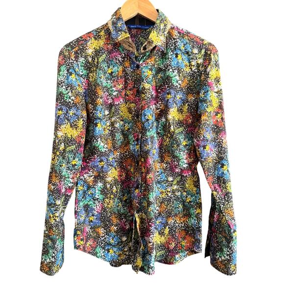 GEORG ROTH Abstract Black printed Shirt with Sequin Collar contrast cuffs Small - Picture 1 of 8